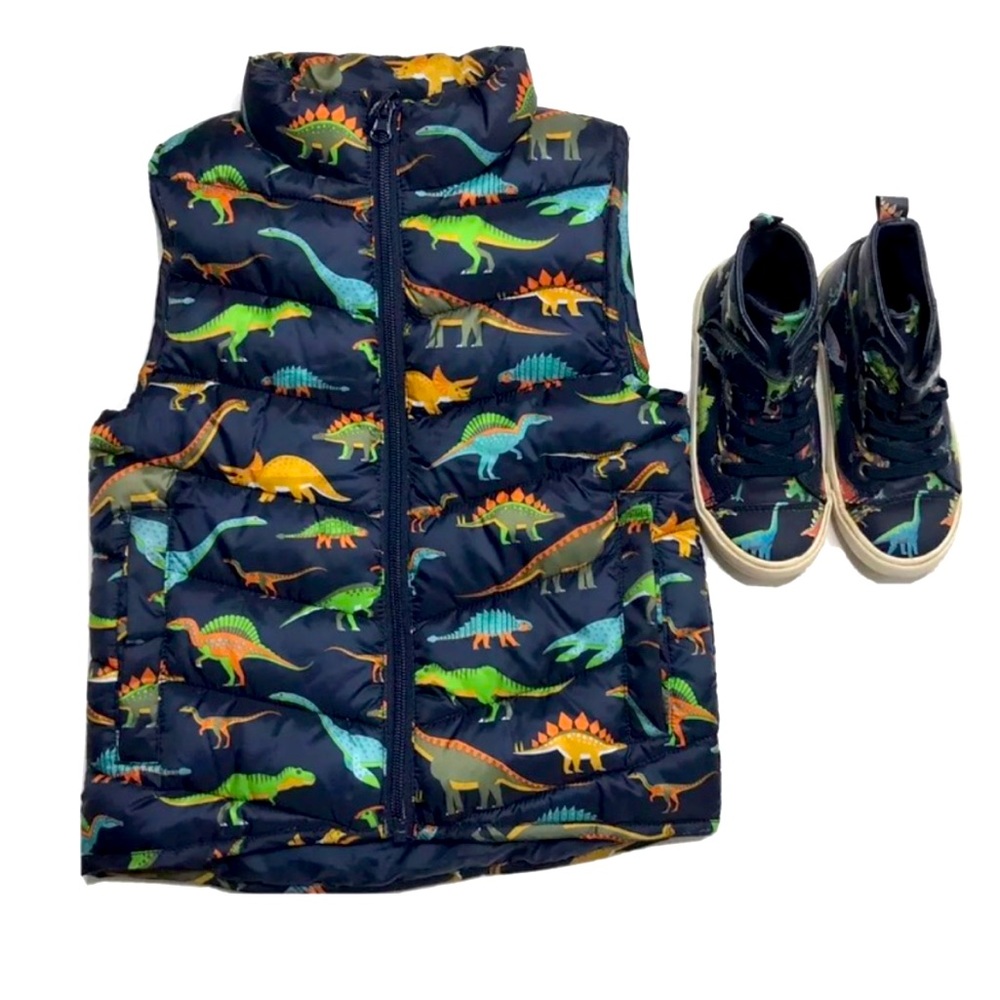 🦖H&M Dinosaur Vest (Size 2-4) Sneakers (Size 9.5) 🦕